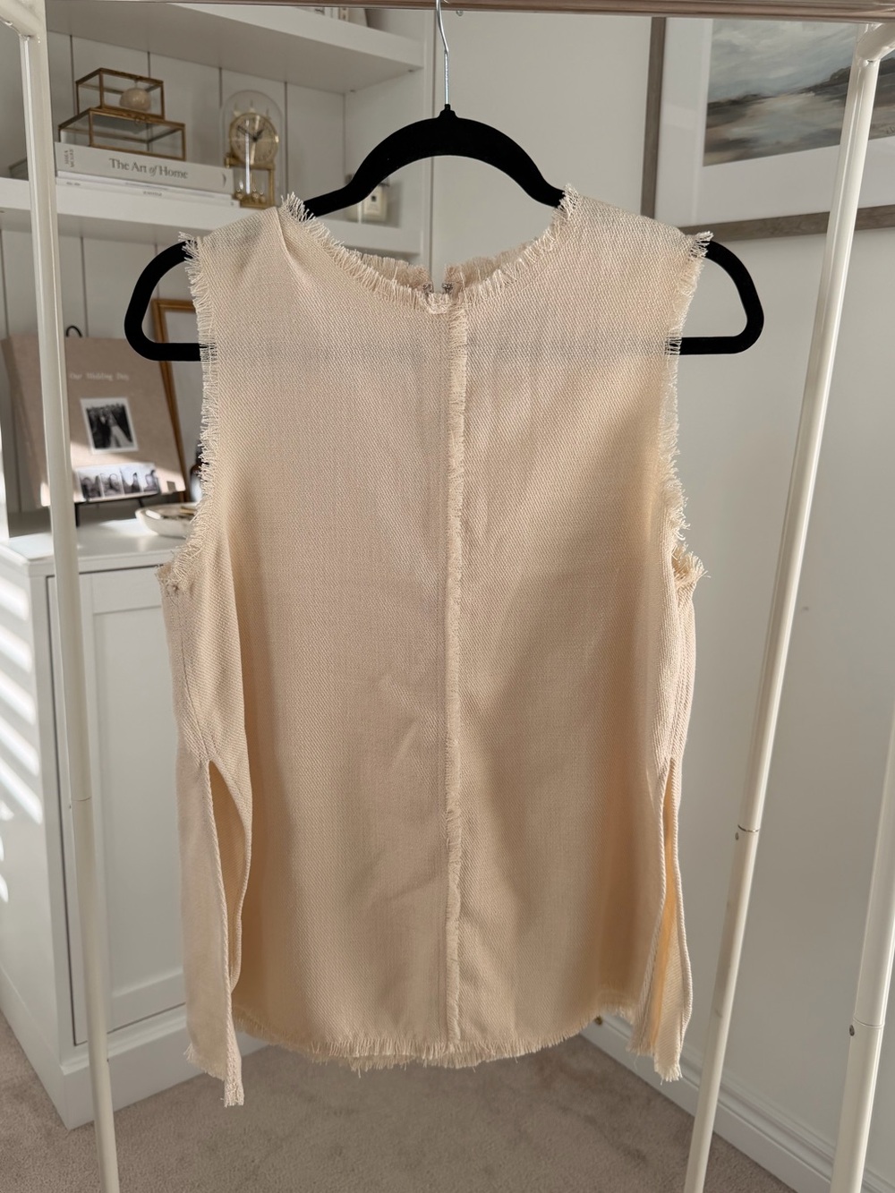 H&M Cream Frayed Sleeveless Tank Top